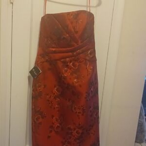 La Femme Strapless Red Floral Dress. Sz 10